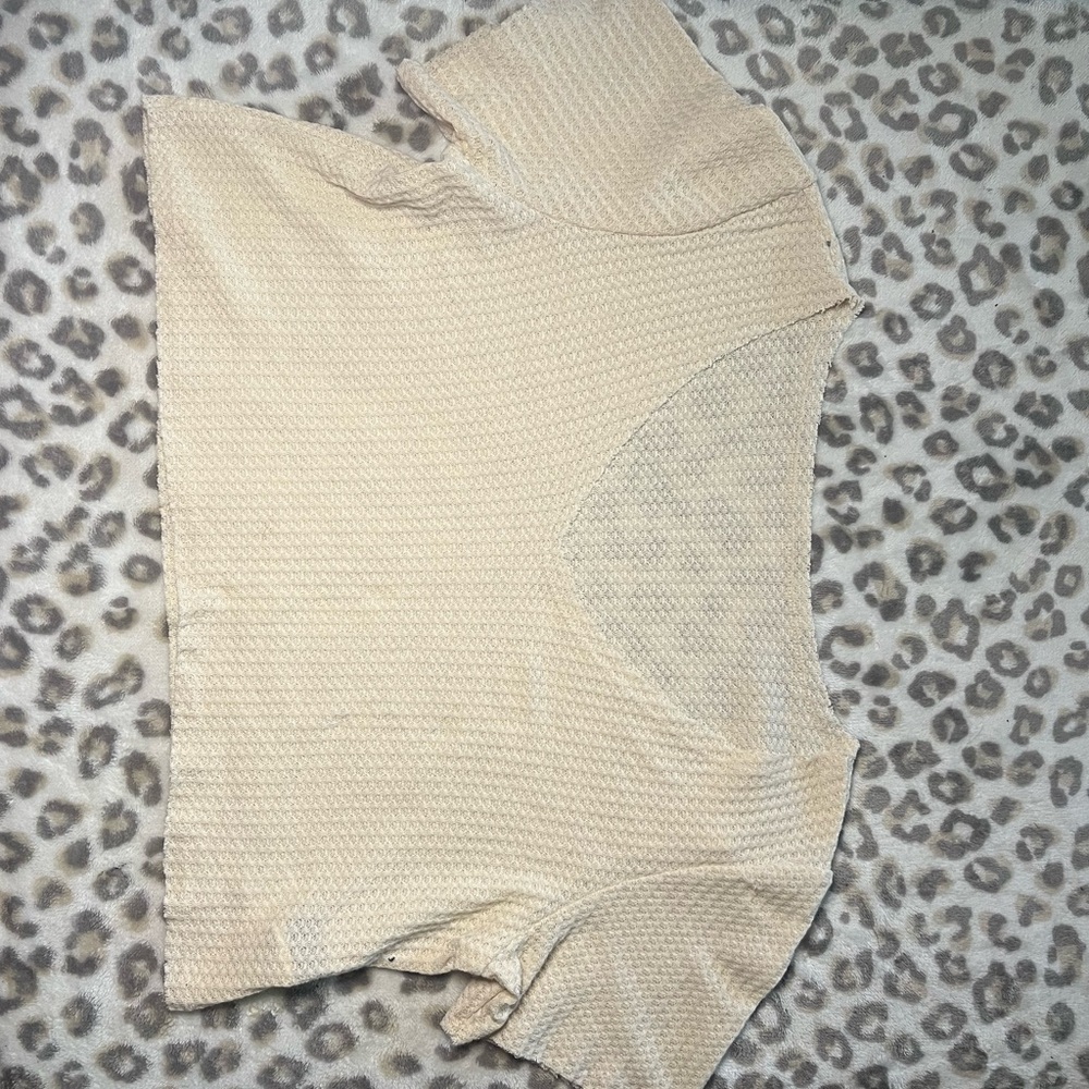 Cream Textured Short Sleeve Top